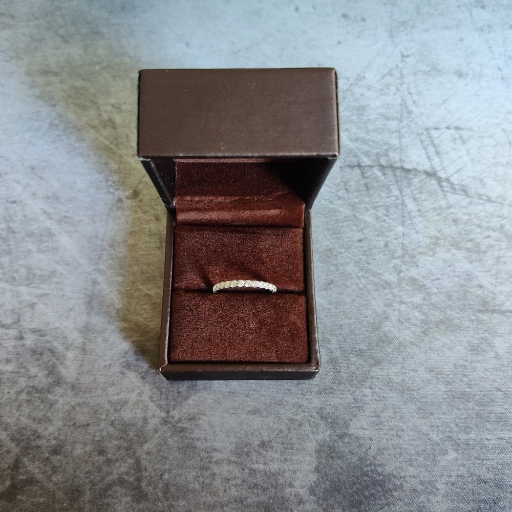 14K White Gold Half Eternity Wedding Band - Picture 6 of 7
